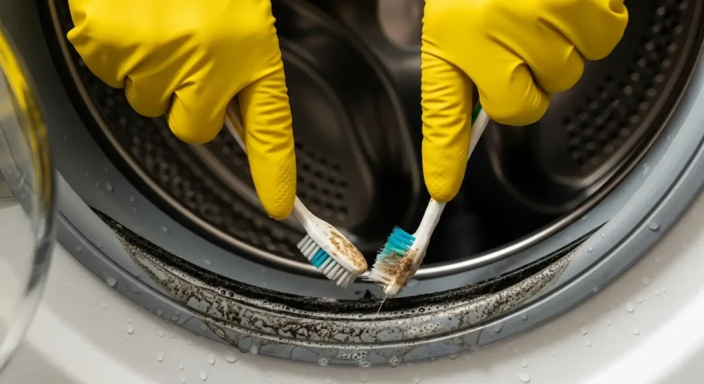 nettoyer joint hublot machine à laver moisissures brosse à dents